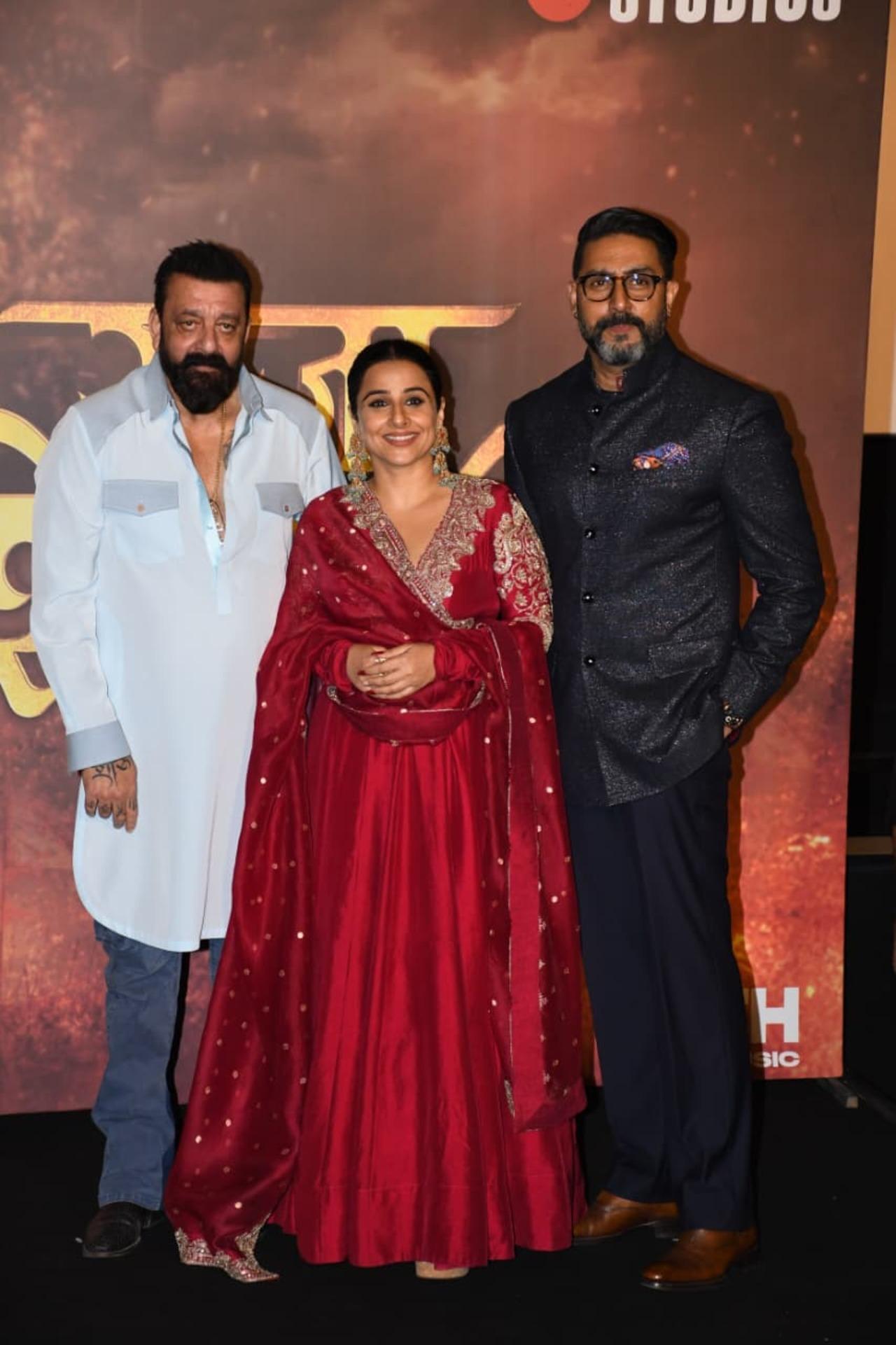 Vidya Balan reunited with her Munnabhai MBBS and Paa co-stars, Sanjay Dutt and Abhishek Bachchan respectively as the three posed together.&nbsp;